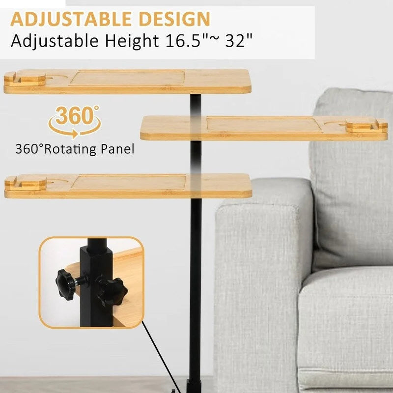 3 Layer C-Shaped End Table for Couch Arm - 35.5L x 15.7W x 76.5H