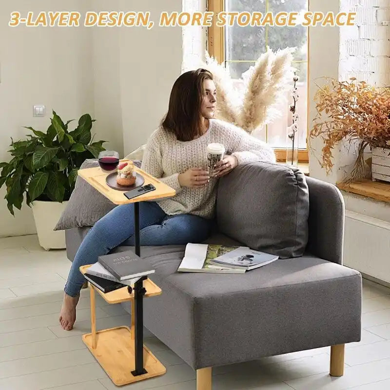 3 Layer C-Shaped End Table for Couch Arm - 35.5L x 15.7W x 76.5H