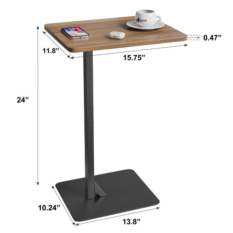 C Shaped End Table for Couch & Bedside - 15.7D x 11.8W x 23.6H