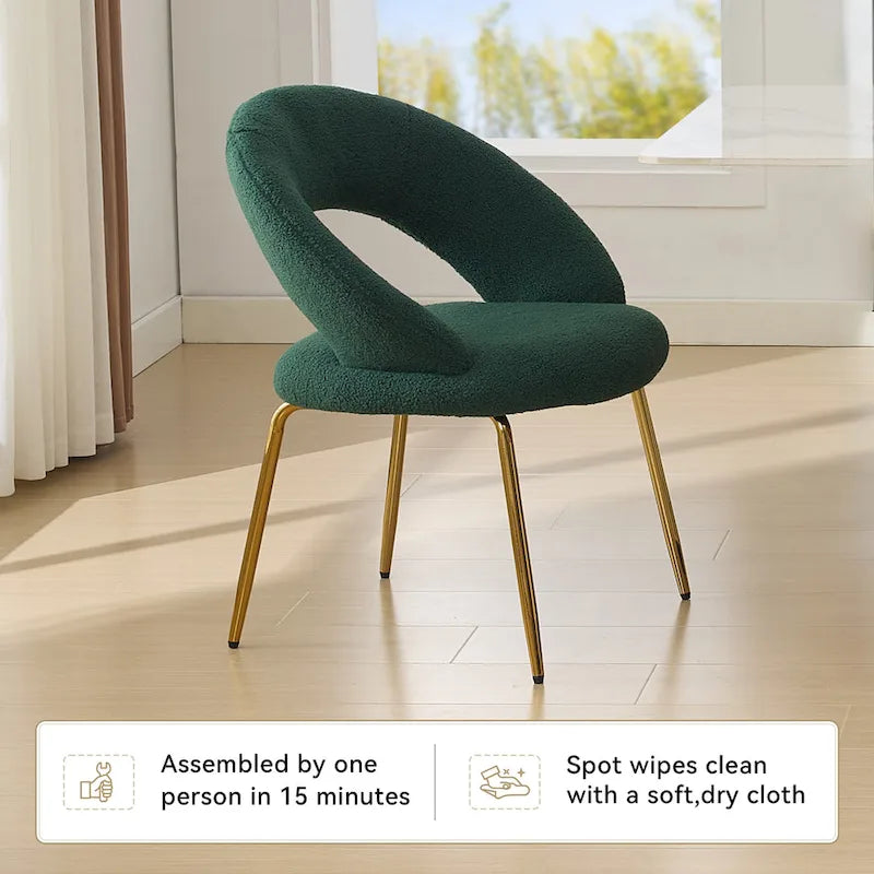 Set of 1 Dining Chairs With Curved Backrest and Golden Metal Legs