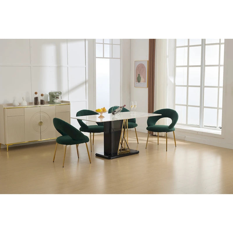 Set of 1 Dining Chairs With Curved Backrest and Golden Metal Legs