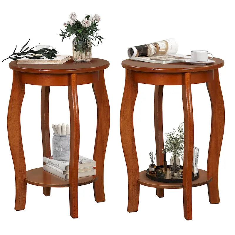 2-Tier Round End Table Set of 2 Narrow Sofa Side Nightstand w
