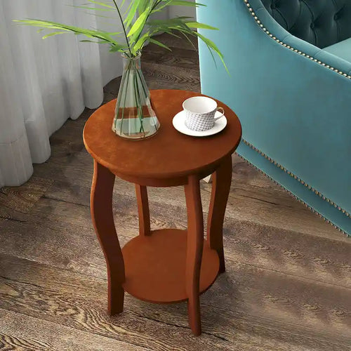 2-Tier Round End Table Set of 2 Narrow Sofa Side Nightstand w