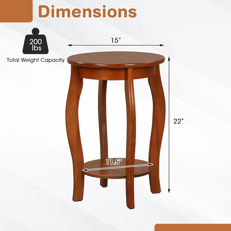 2-Tier Round End Table Set of 2 Narrow Sofa Side Nightstand w