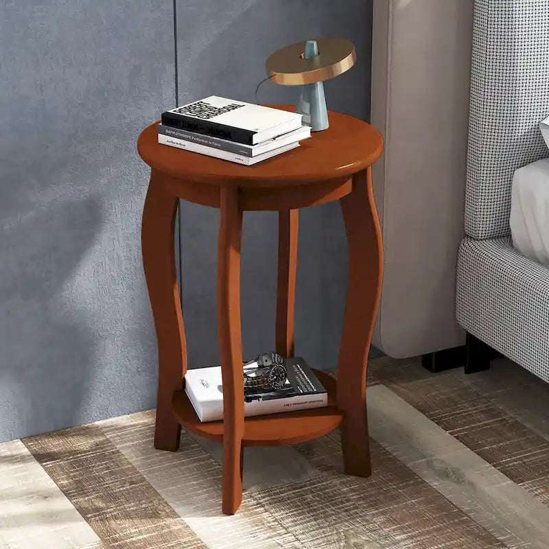 2-Tier Round End Table Set of 2 Narrow Sofa Side Nightstand w