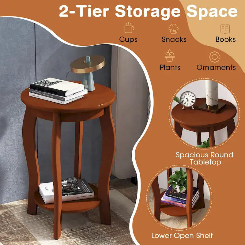 2-Tier Round End Table Set of 2 Narrow Sofa Side Nightstand w