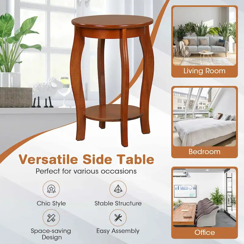 2-Tier Round End Table Set of 2 Narrow Sofa Side Nightstand w