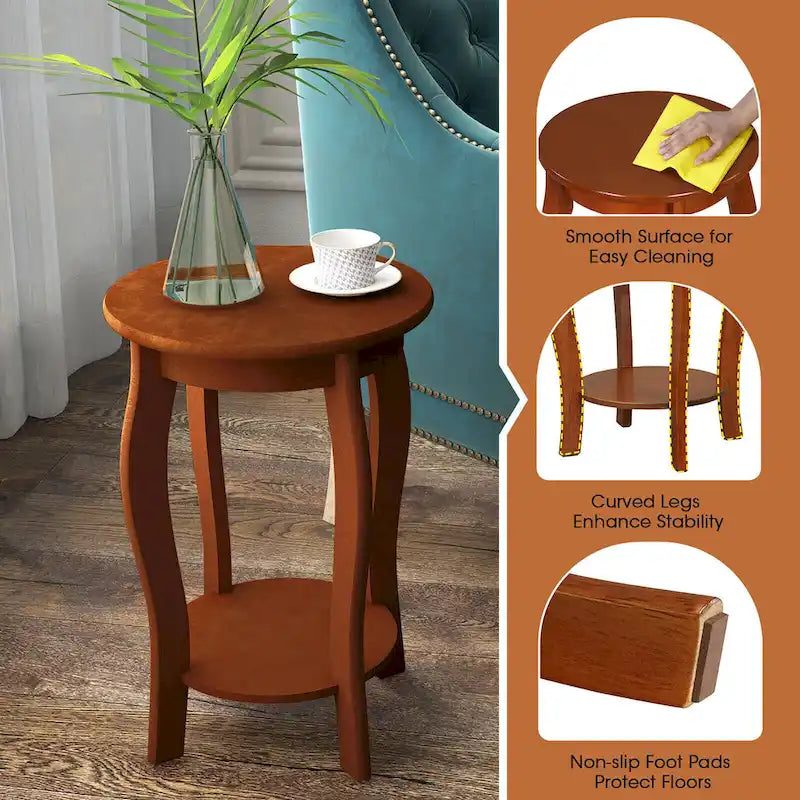 2-Tier Round End Table Set of 2 Narrow Sofa Side Nightstand w