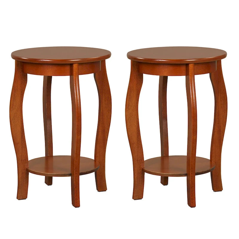 2-Tier Round End Table Set of 2 Narrow Sofa Side Nightstand w