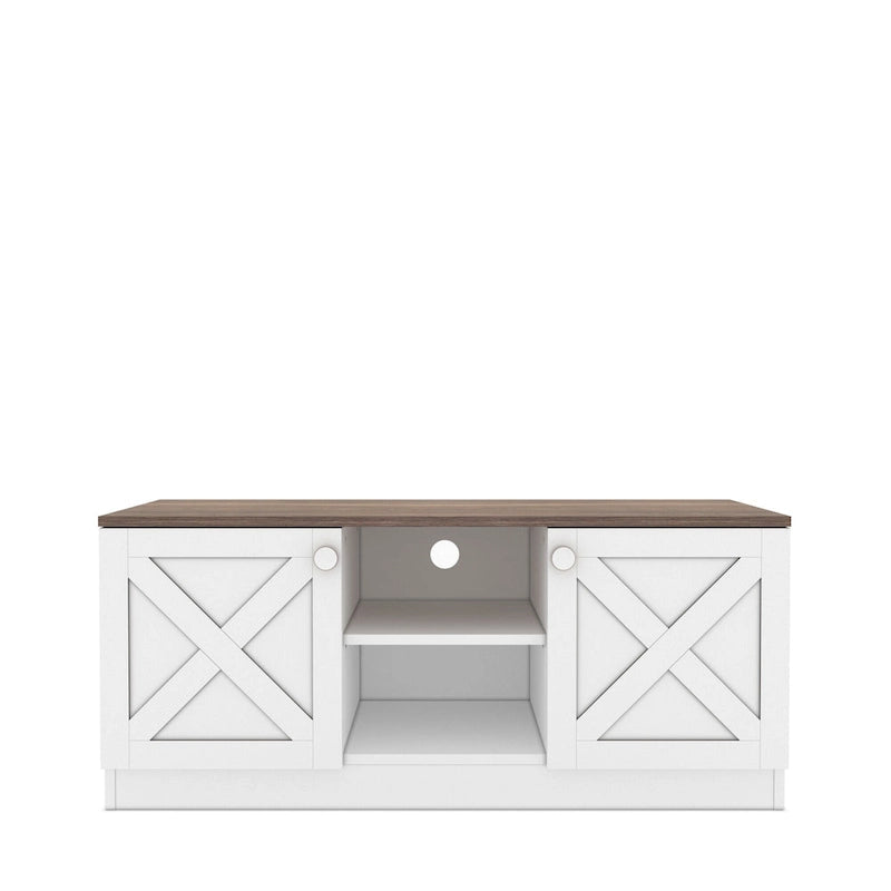 Modern TV Stand with 2 Doors Storage Cabinets, Wood Finish, Living Room Entertainment Center
