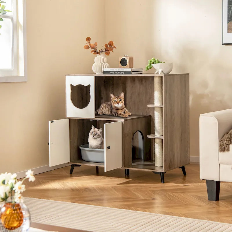 Cat Litter Box Enclosure 5-in-1 Enlarged Cat Litter Cabinet