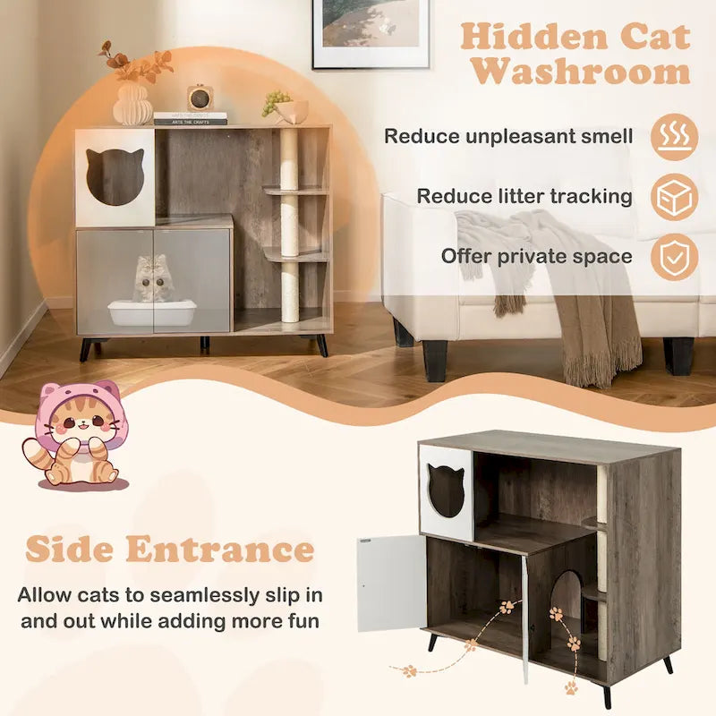 Cat Litter Box Enclosure 5-in-1 Enlarged Cat Litter Cabinet