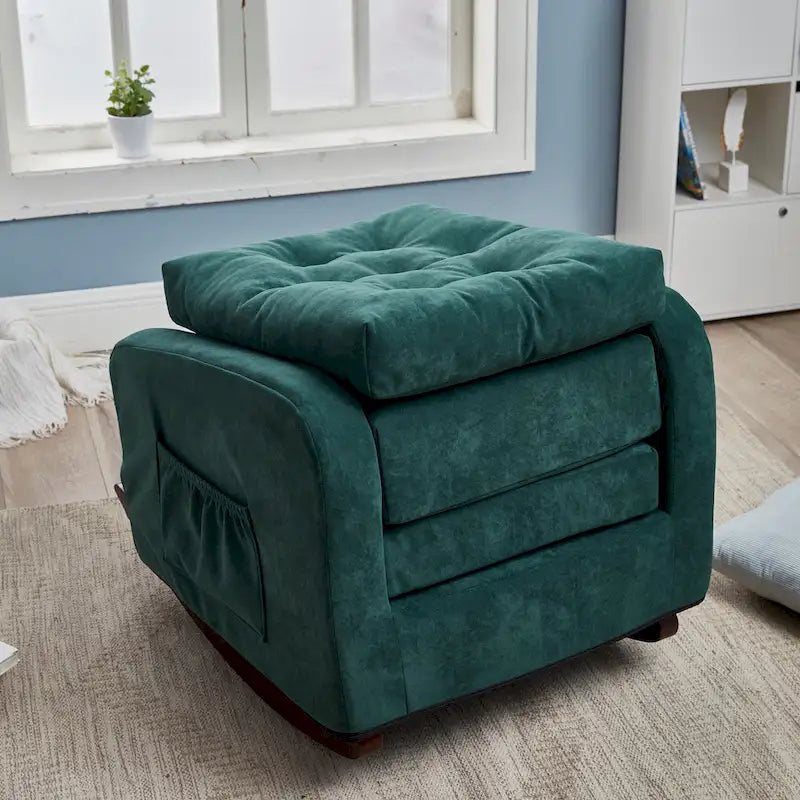 Modern 28.74 High Back Upholstered Buttons Tufted Rocking Chair with Solid Wood Legs and Side Pocket