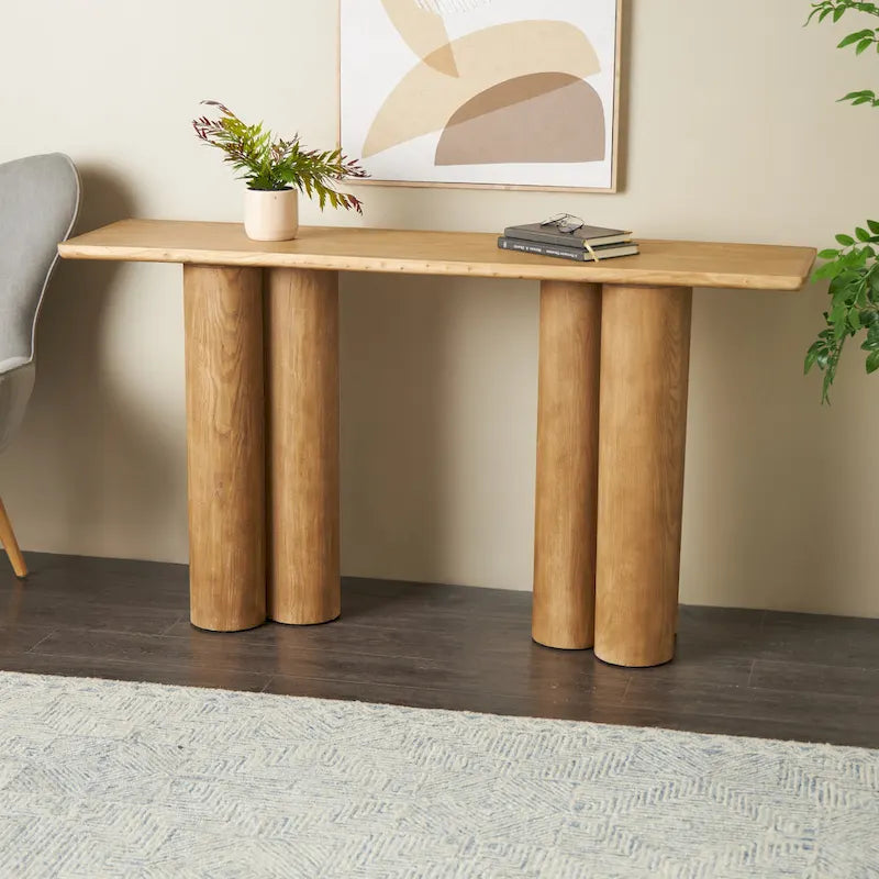 Wood Handmade Console Table with Pillar Legs - Brown