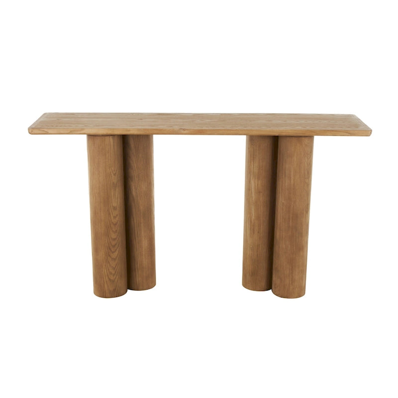 Wood Handmade Console Table with Pillar Legs - Brown