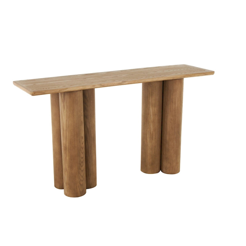 Wood Handmade Console Table with Pillar Legs - Brown