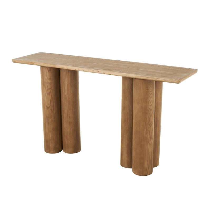 Wood Handmade Console Table with Pillar Legs - Brown