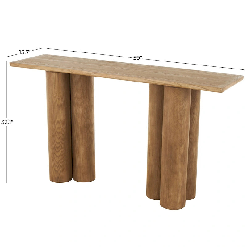 Wood Handmade Console Table with Pillar Legs - Brown