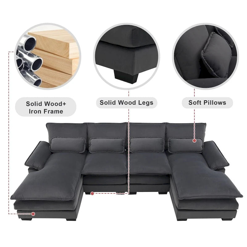 Modern U-shaped Sectional Sofa with Waist PillowsSleeper Sofa Couch with Chaise Lounge
