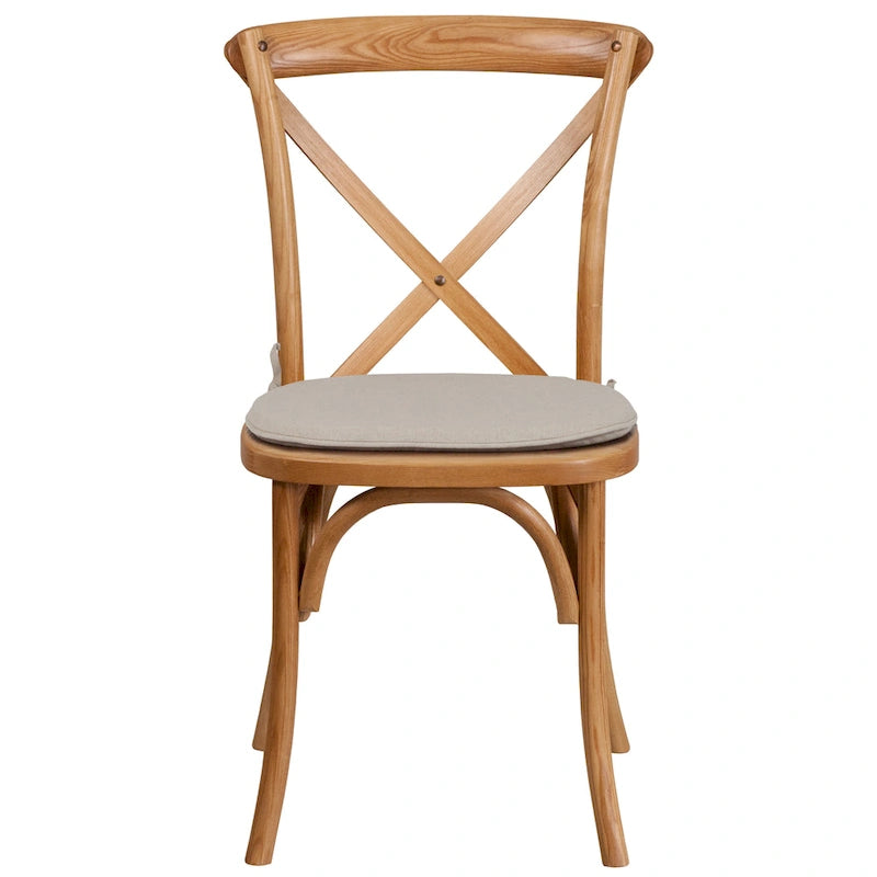 2 Pk. Stackable Wood Cross Back Chair with Cushion