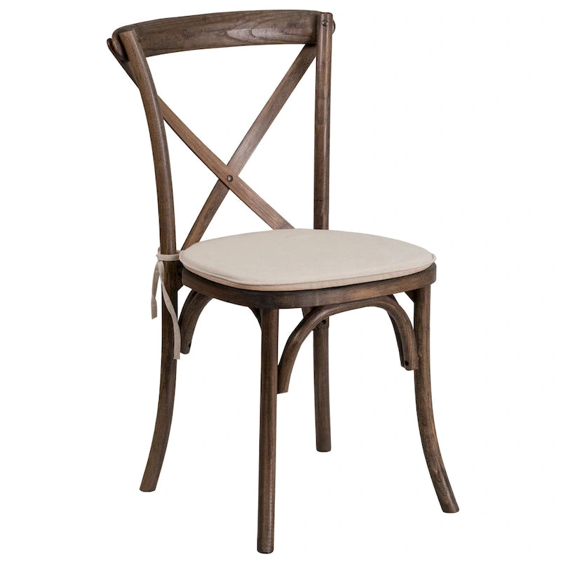 2 Pk. Stackable Wood Cross Back Chair with Cushion