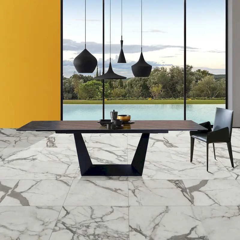 Extendable Dining Table with Slate black Ceramic Top - 106.3/70.87*35.43*29.53