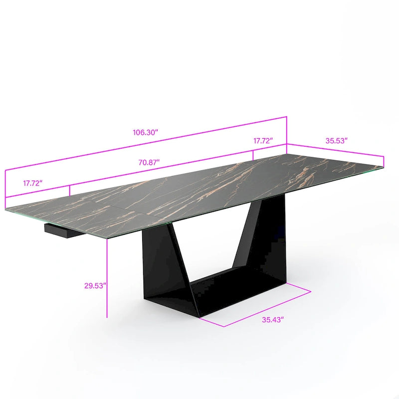 Extendable Dining Table with Slate black Ceramic Top - 106.3/70.87*35.43*29.53