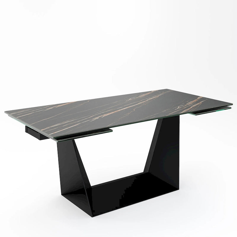 Extendable Dining Table with Slate black Ceramic Top - 106.3/70.87*35.43*29.53