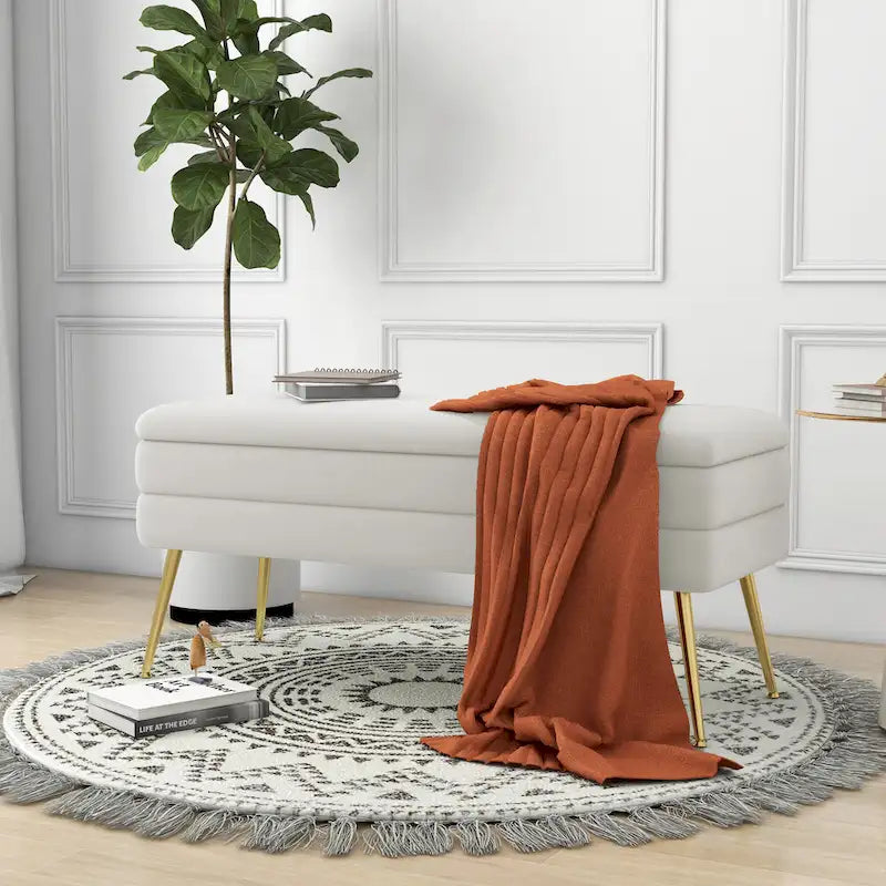 Velvet Storage Ottoman Bench with Metal Legs