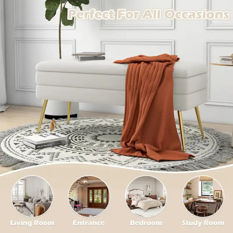 Velvet Storage Ottoman Bench with Metal Legs