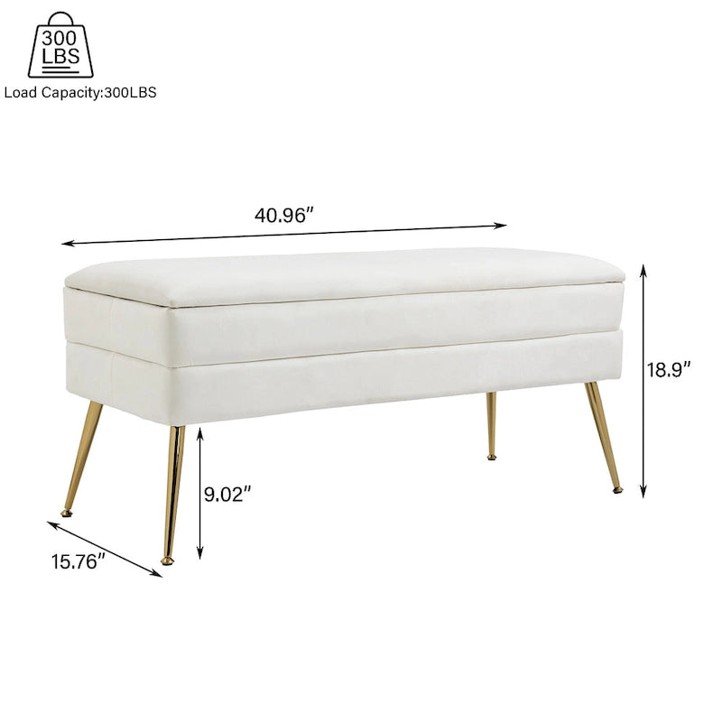 Velvet Storage Ottoman Bench with Metal Legs