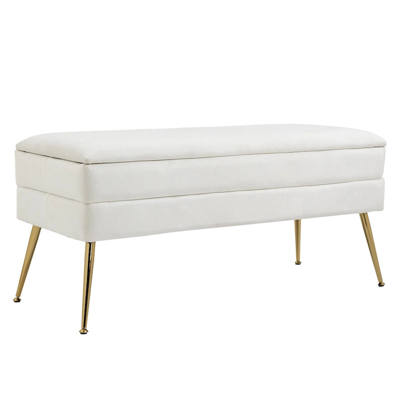 Velvet Storage Ottoman Bench with Metal Legs