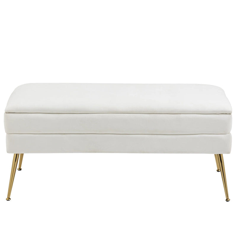 Velvet Storage Ottoman Bench with Metal Legs