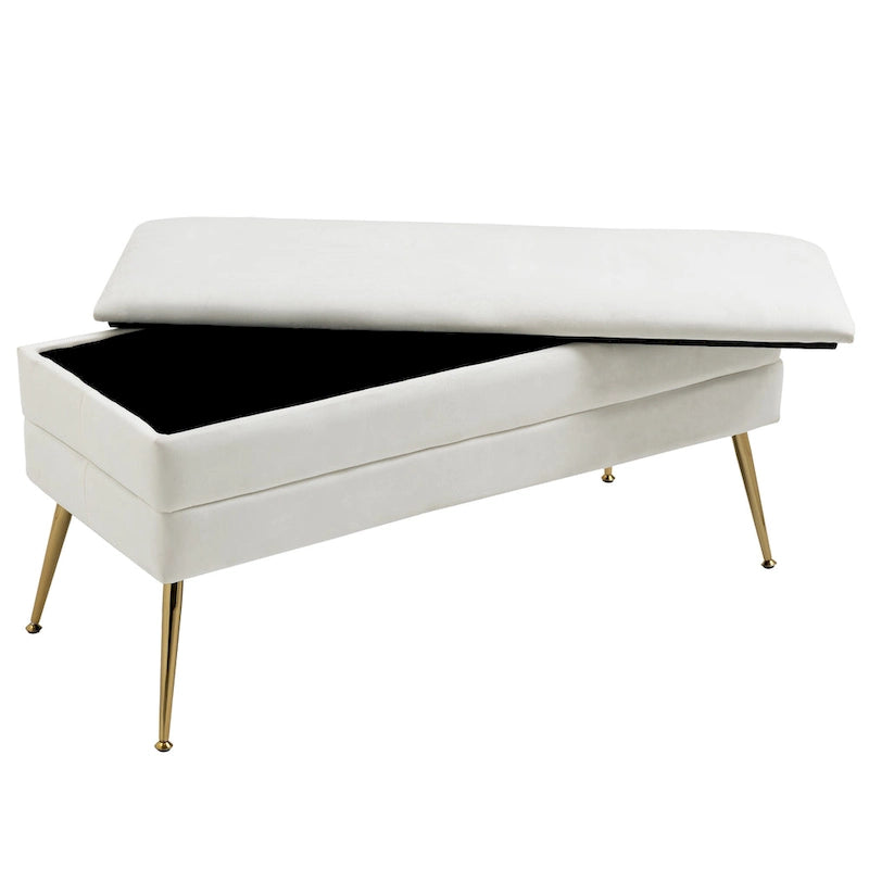 Velvet Storage Ottoman Bench with Metal Legs