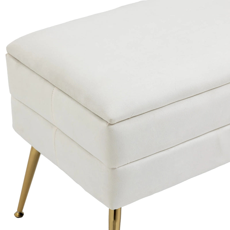 Velvet Storage Ottoman Bench with Metal Legs