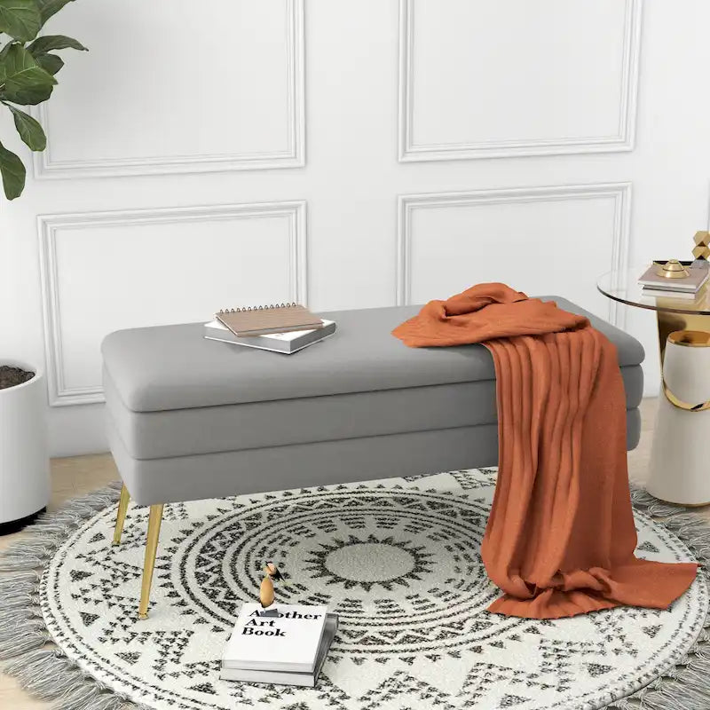 Velvet Storage Ottoman Bench with Metal Legs
