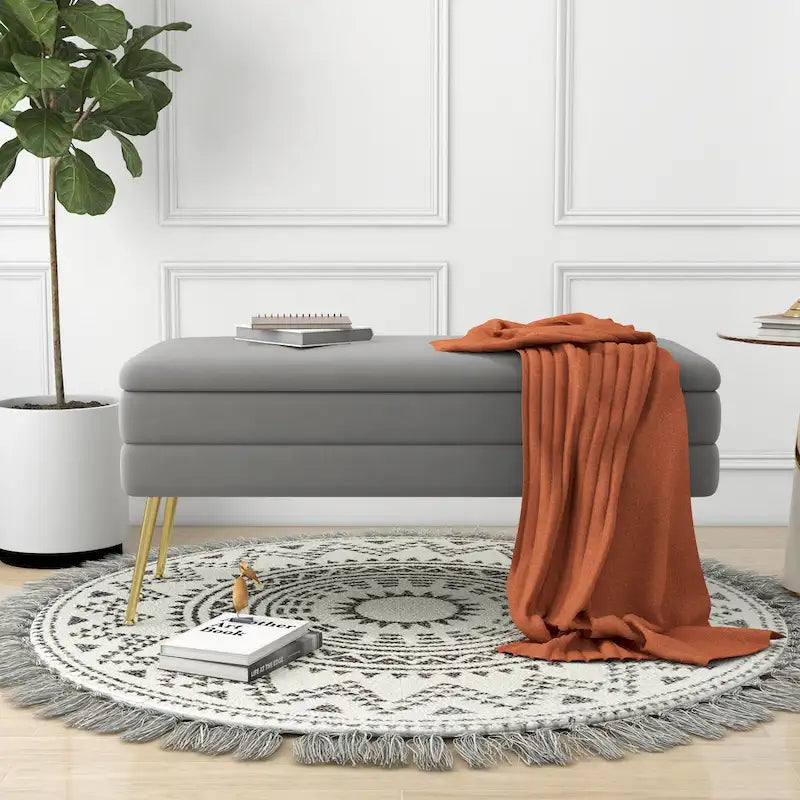 Velvet Storage Ottoman Bench with Metal Legs