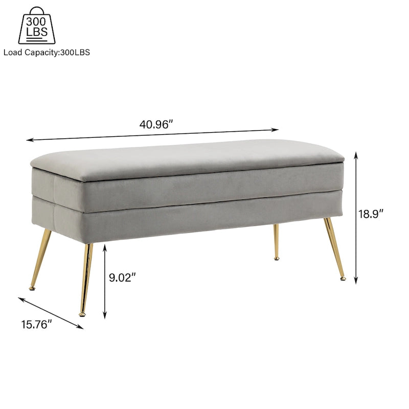 Velvet Storage Ottoman Bench with Metal Legs