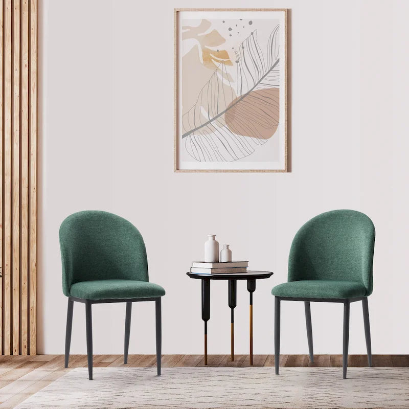 Upholstered Dining Chair With Black Legs, Set of 2