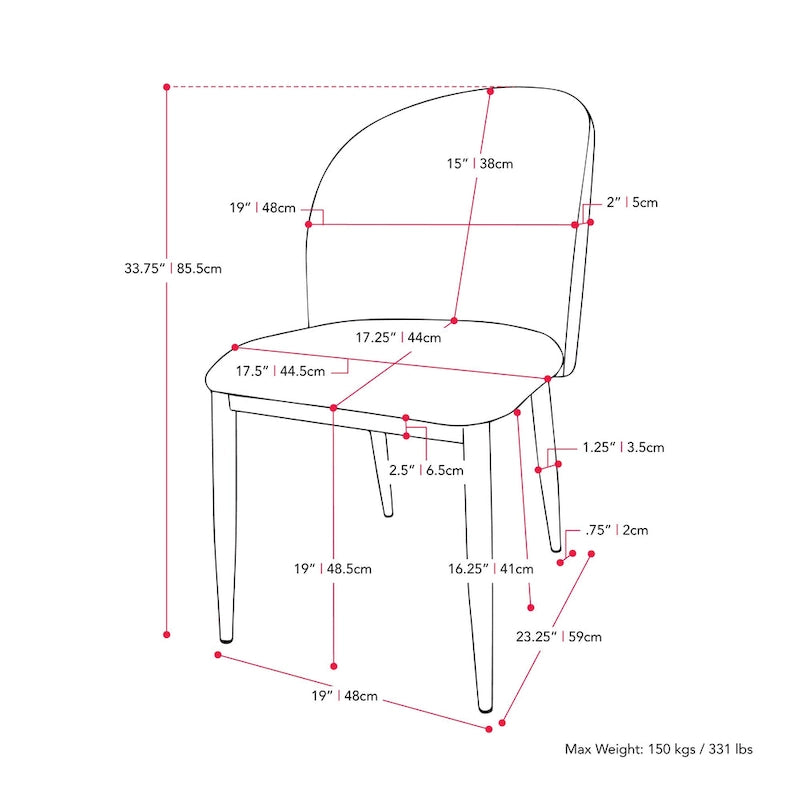 Upholstered Dining Chair With Black Legs, Set of 2