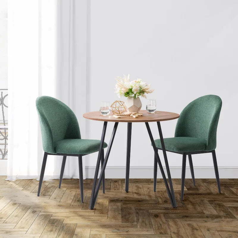 Upholstered Dining Chair With Black Legs, Set of 2