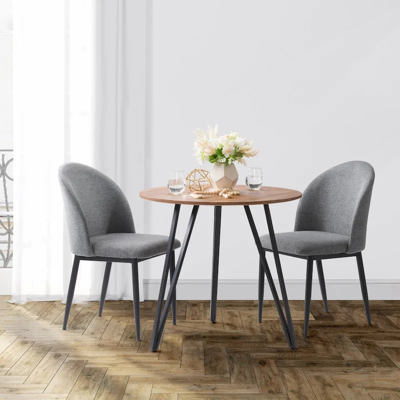 Upholstered Dining Chair With Black Legs, Set of 2