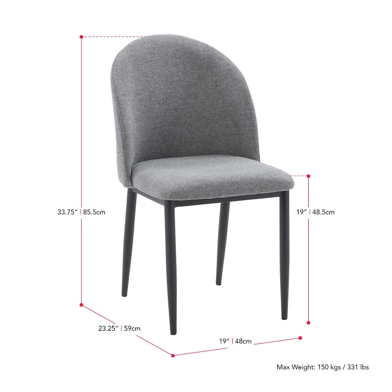 Upholstered Dining Chair With Black Legs, Set of 2