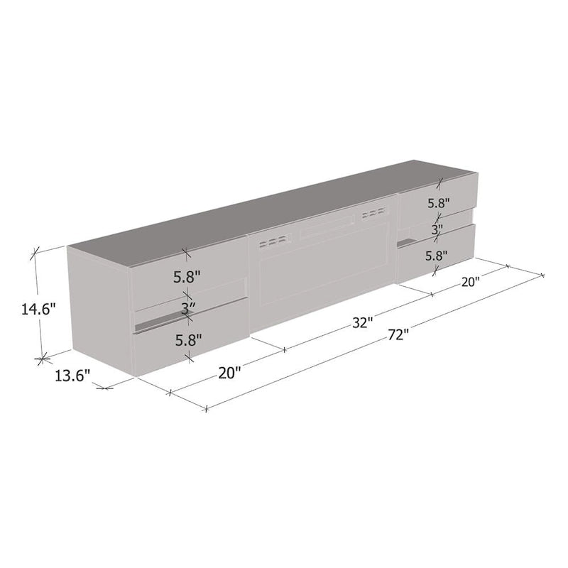 Wall Mounted Electric Fireplace 72 TV Stand