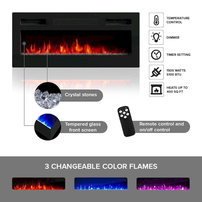 Wall Mounted Electric Fireplace 72 TV Stand