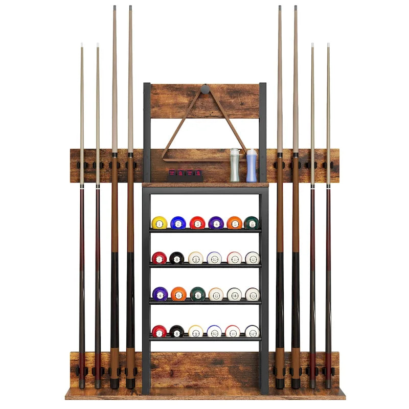 8-Cue Wall Mounting Billiard Rack with 24-Ball Storage Rack