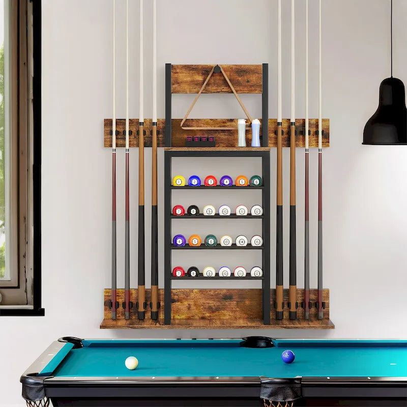 8-Cue Wall Mounting Billiard Rack with 24-Ball Storage Rack