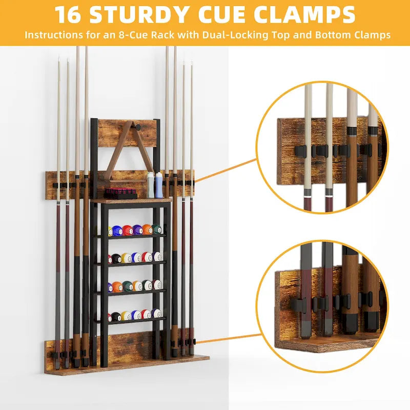 8-Cue Wall Mounting Billiard Rack with 24-Ball Storage Rack