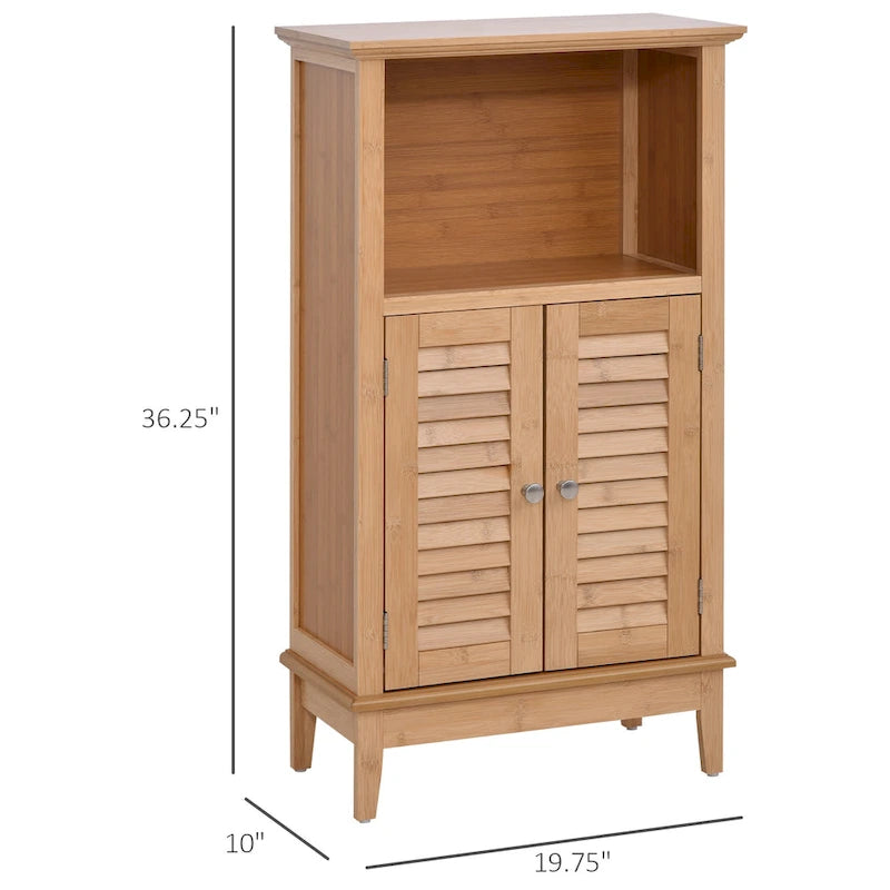 Bamboo Floor Cabinet Bathroom Floor Cabinet Living Room Organizer Tower with Multiple Shelves and Doors, Natural