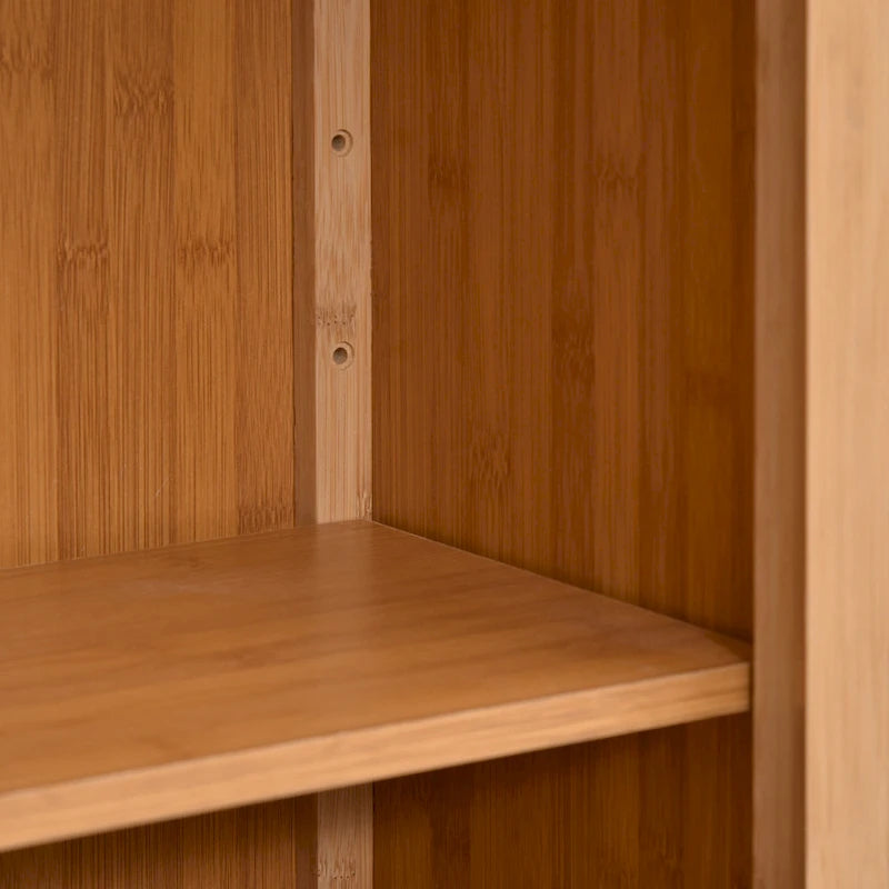 Bamboo Floor Cabinet Bathroom Floor Cabinet Living Room Organizer Tower with Multiple Shelves and Doors, Natural